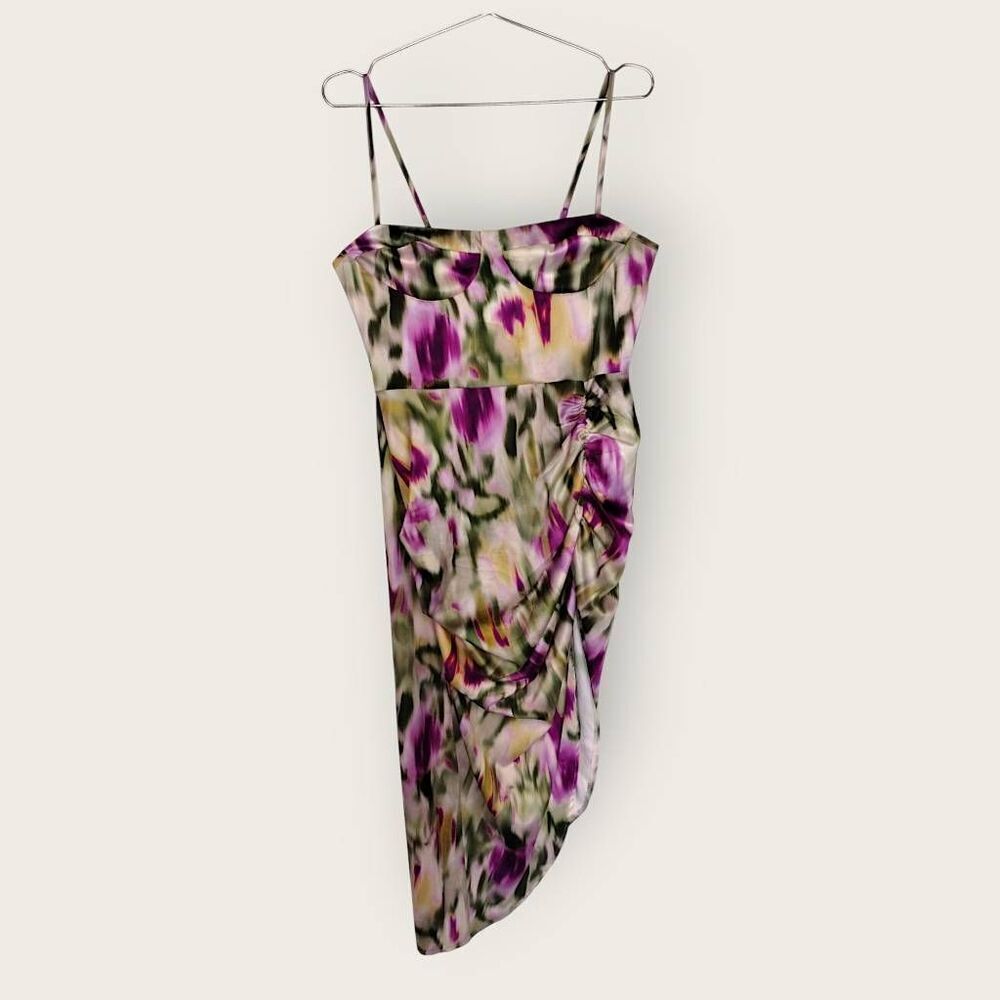 CIDER Womens Dress | Sz Medium | Green Purple | Watercolour Bra Midi Glamcore